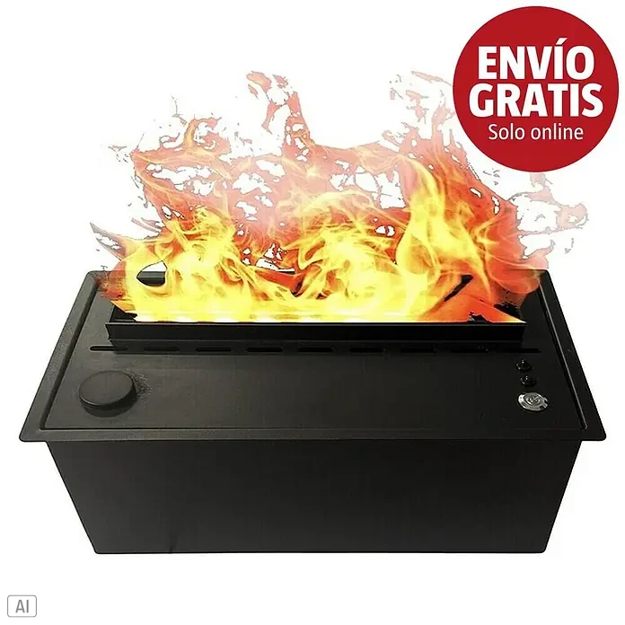 Purline Chimenea eléctrica Firecool Compact - Negro, 60 W, 36 x 53,5 x 16 cm - Chimenea de bioetanol negra con llamas.