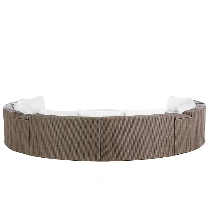 6-tlg Lounge Set SEVERO in Braun/Weiß -  - Rundes, modulares Outdoor-Sofa aus braunem Rattan mit weißen Kissen.