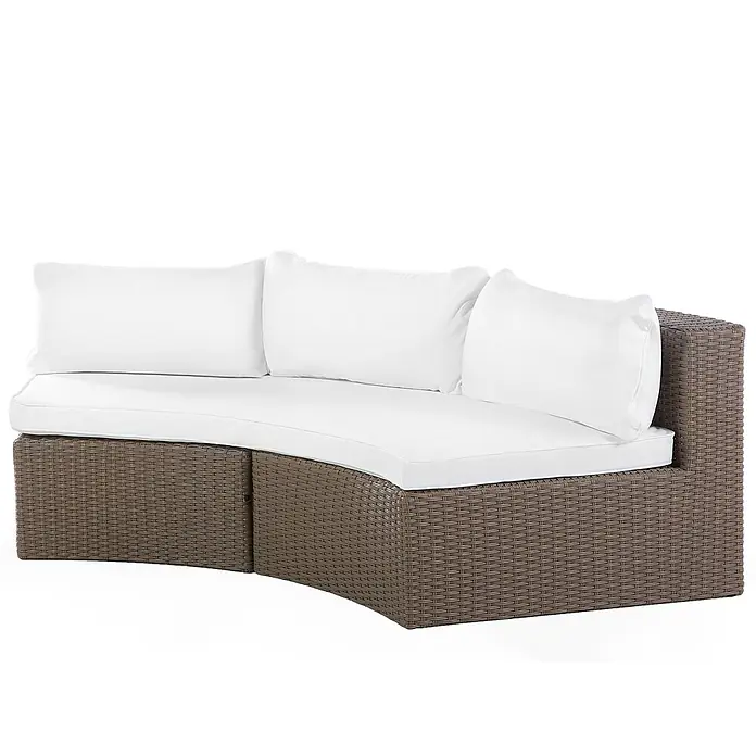6-tlg Lounge Set SEVERO in Braun/Weiß -  - Geschwungenes braunes Rattan-Gartenssofa mit weißen Kissen, ideal für Terrasse oder Garten.