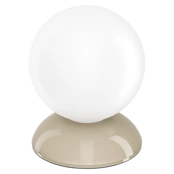 Eglo Lámpara de sobremesa LED Paccucci - 3 W, Ø x Al: 12,5 x 15 cm, Marrón/Blanco, Blanco - Lámpara de mesa esférica blanca con base redonda brillante beige claro.
