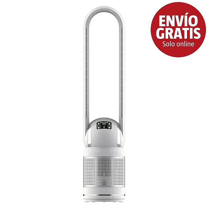Purline Venty Ventilador de torre - 30 W, Blanco, 105 cm - Ventilador de torre sin aspas, blanco y plateado, con pantalla digital y base perforada.