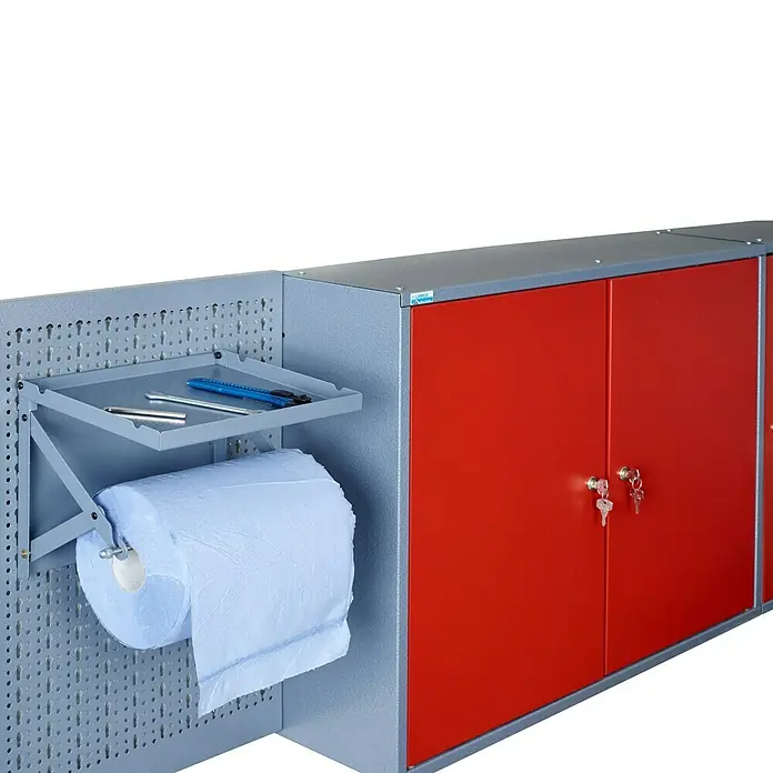 Küpper Papierrollenhalter - L x B x H: 23 x 27 x 22 cm - Eine Werkstatt-Wand mit Papierrollenhalter und Ablagefach, ideal für Ordnung und schnellen Zugriff in der Werkstatt.