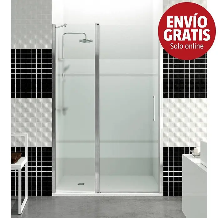 GME Mampara de ducha frontal Open Combi D - 140 x 195 cm, Espesor de vidrio: 6 mm, Plata brillo, An x Al: 140 (50/85) x 195 cm - Mampara de ducha con puerta de cristal esmerilado y marco cromado.