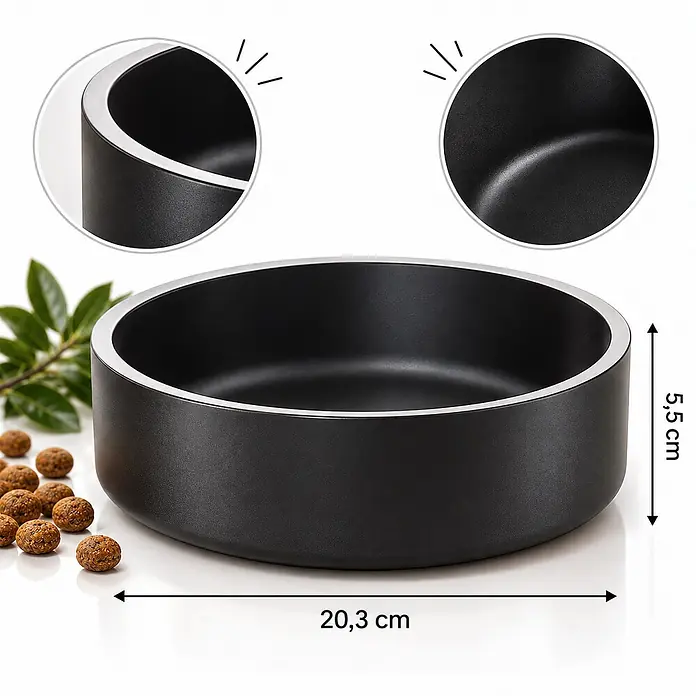 belviona Hundenapf Edelstahl 1200 ml, rutschfest & doppelwandig, schwarz -  - Schwarzer Tierfutternapf mit silbernem Rand. Maße: 20,3 cm Durchmesser, 5,5 cm Höhe.