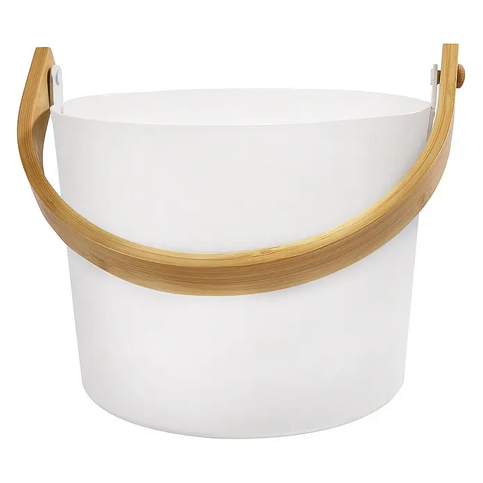 Home Deluxe Sauna-Zubehör MIYU Weiß -  - Weißer Eimer mit einem Griff aus Bambus.