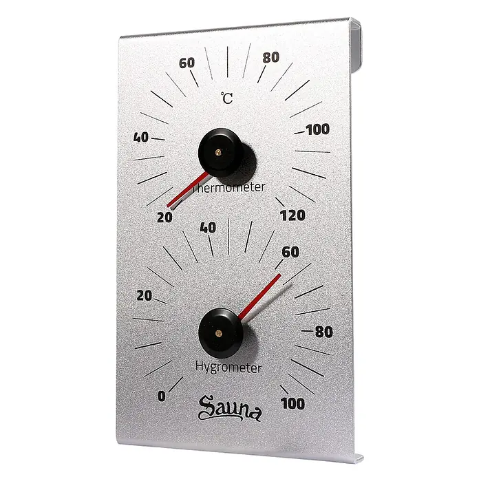 Home Deluxe Sauna-Zubehör MIYU Weiß -  - Silbernes Saunathermometer und -hygrometer mit zwei runden Anzeigen, für Temperatur und Luftfeuchtigkeit.