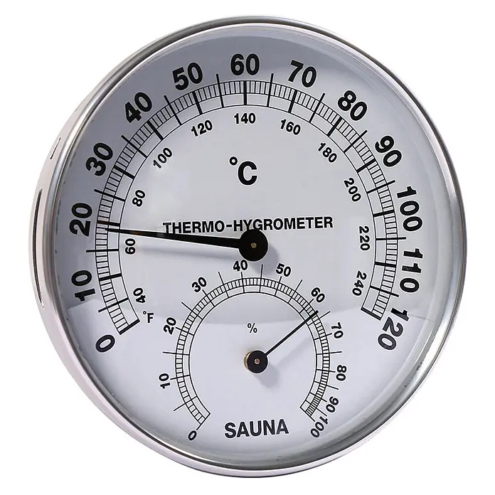 Home Deluxe Sauna-Zubehör SAVA Natur -  - Rundes, silberfarbenes Sauna-Thermo-Hygrometer, zeigt ca. 20°C/68°F und 65% Luftfeuchtigkeit.