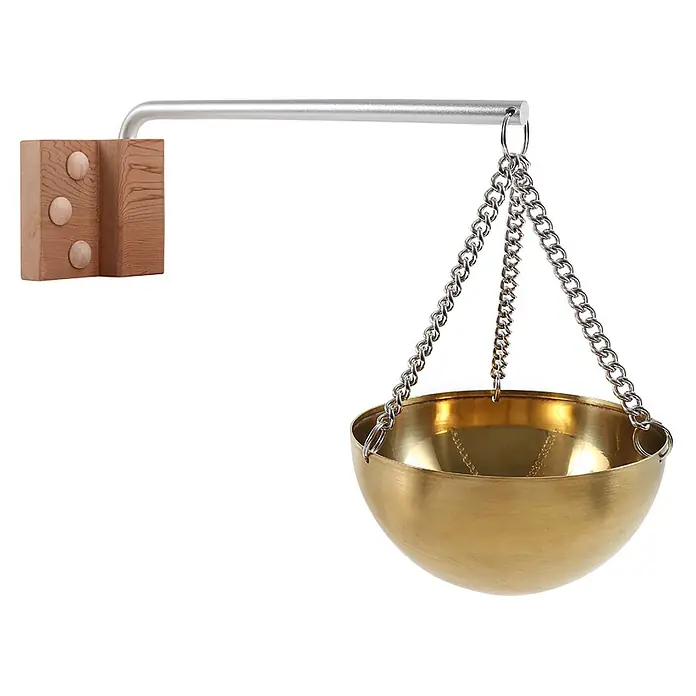 Home Deluxe Sauna-Zubehör THERA Gold -  - Holzmontierte Sauna-Aromaschale mit silbernem Metallarm, Kette und goldener Messingschale.