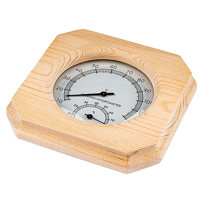 Home Deluxe Sauna-Zubehör Q PREMO 5 -  - Oktagonales Holz-Thermo-Hygrometer mit runder Anzeige für Temperatur und Luftfeuchtigkeit.