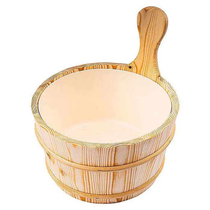 Home Deluxe Sauna-Zubehör Q PREMO 5 -  - Leichter hölzerner Saunakübel mit integriertem Griff und cremefarbener Kunststoffauskleidung.
