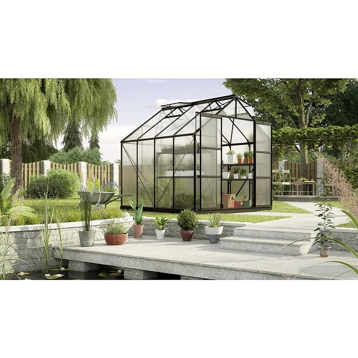Vitavia Gewächshaus (2,58 x 2,57 x 2,46 m, Farbe: Schwarz, Polycarbonat, 6 mm)