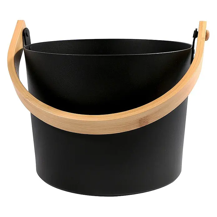 Home Deluxe Sauna-Zubehör LUVIA Matt Schwarz -  - Schwarzer Eimer mit einem Griff aus Naturholz.
