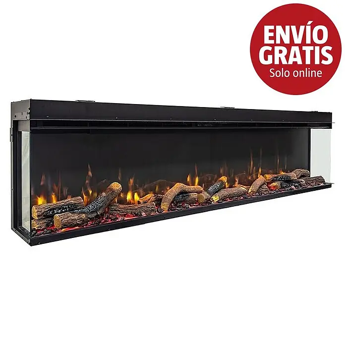 Charlton & Jenrick Chimenea eléctrica GO ECO MW 180 - Negro, 1.500 W, 24,5 x 180 x 46 cm - Chimenea eléctrica negra larga con frontal de cristal, troncos artificiales y efecto llama LED.
