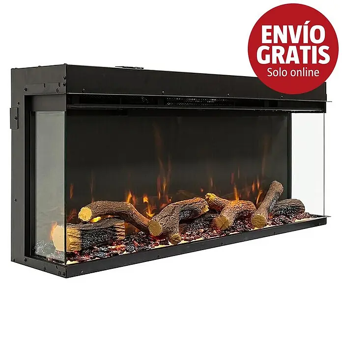 Charlton & Jenrick Chimenea eléctrica GO ECO MW 100 - Negro, 1.500 W, 24,5 x 100 x 46 cm - Chimenea eléctrica negra con frontal de cristal, troncos artificiales y efectos de llama realistas.