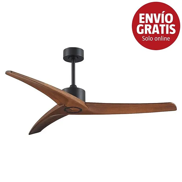 Alemar Ventilador de techo Cancun - Madera Oscura, 132 cm, 7 W - 40 W - Ventilador de techo con tres aspas de madera y carcassa de motor negra.