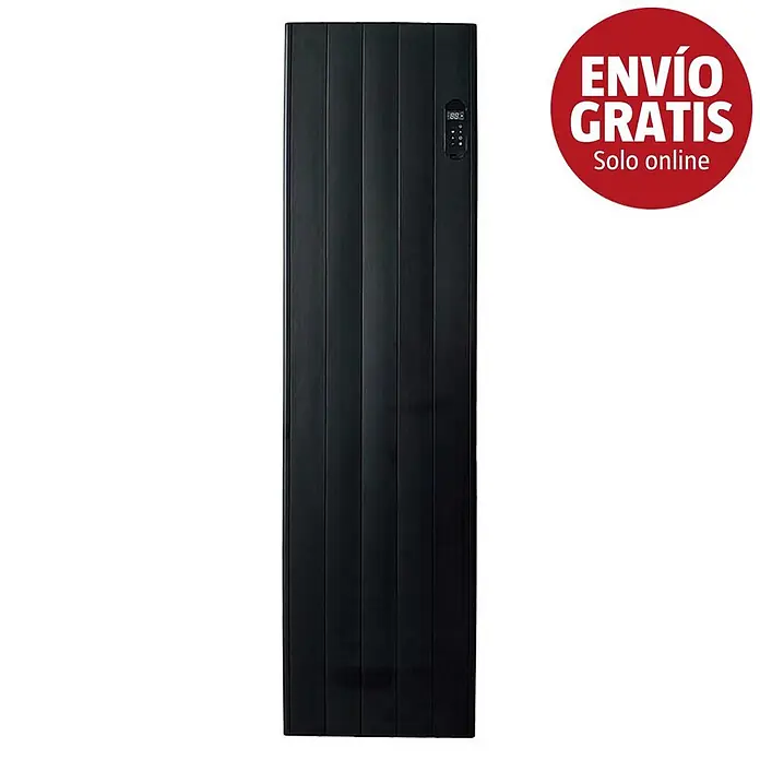 Purline Emisor térmico con WiFi Cenit B1000 - 1.000 W, Negro, 5 x 44 x 160 cm, Seco - Radiador eléctrico negro alto con aletas verticales y panel de control digital.