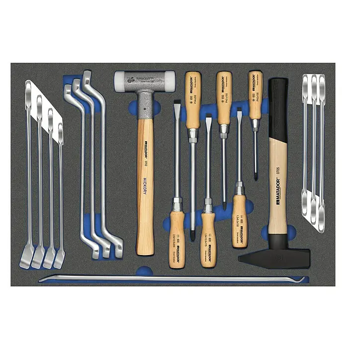 Matador Tool System Nutzfahrzeug-Satz - 19 -tlg. - Werkzeugsatz von Matador mit Hämmern, Schraubendrehern und Hebelwerkzeugen, ideal für Werkstattarbeiten und Reparaturen.