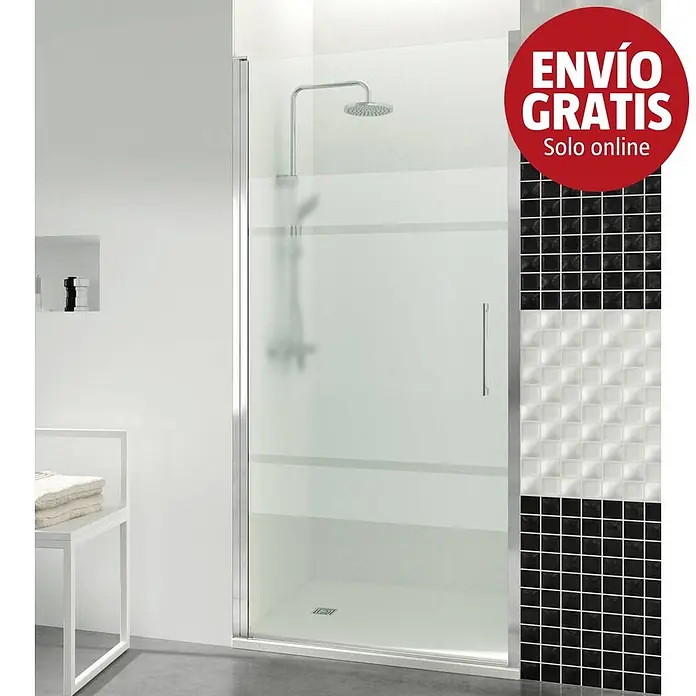 GME Mampara de ducha frontal Open Combi B - 80 x 195 cm, Vidrio serigrafiado, Plata brillo - Mampara de ducha con panel de cristal esmerilado y tirador cromado.