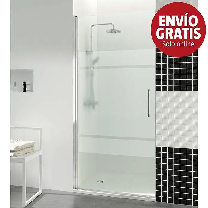 GME Mampara de ducha frontal Open Combi A - 50 x 195 cm, Vidrio serigrafiado, Plata brillo - Mampara de ducha moderna con cristal esmerilado y detalles cromados.