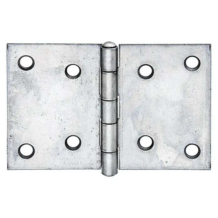 Stabilit Bisagra - An x Al: 90 x 60 mm, Acero inoxidable - Bisagra de puerta de metal, visible con agujeros para tornillos y un pasador de bisagra en el medio.
