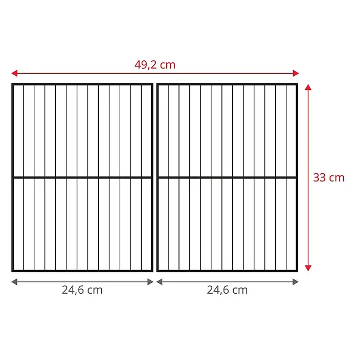 TAINO COMPACT 3+0 Gasgrill Platzsparend Schwarz -  - Zwei schwarze Drahtgitterplatten, je 24,6 cm breit und 33 cm hoch, Gesamtbreite 49,2 cm.