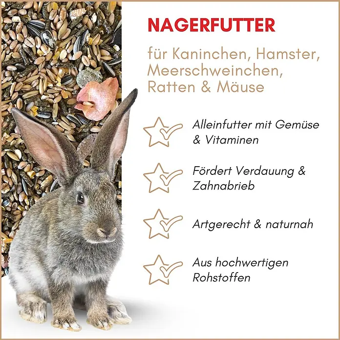 Supravit Nager & Kleintierfutter 2,5kg für Nagetiere -  - Nagerfutter für Kaninchen, Hamster, Meerschweinchen, Ratten & Mäuse. Mit Gemüse & Vitaminen, fördert Verdauung & Zahnabrieb.