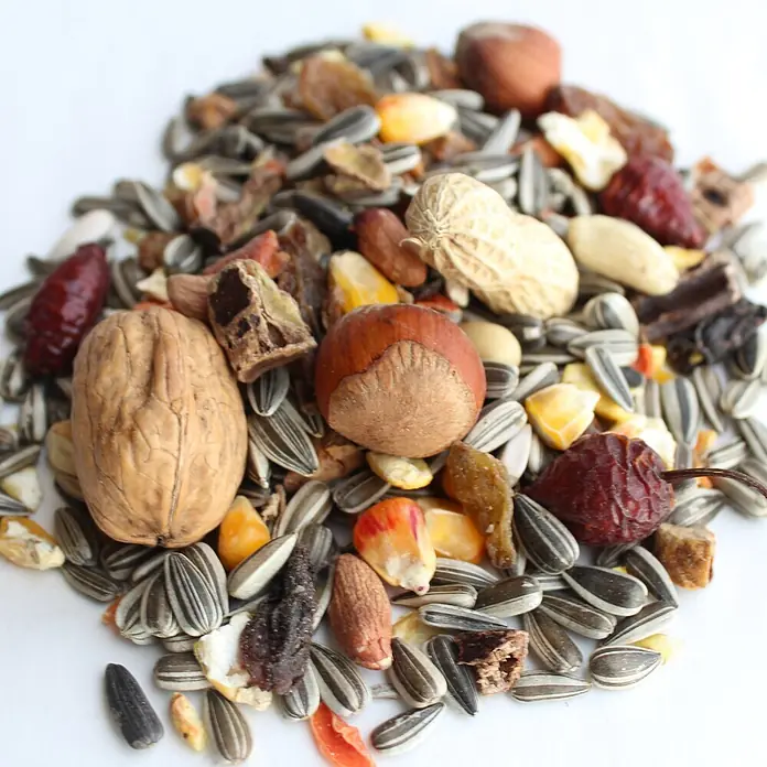 Orni Eichhörnchenfutter 1kg Alleinfutter für Eichhörnchen -  - Auswahl an Nüssen, Samen und Trockenfrüchten, darunter Walnüsse, Haselnüsse, Erdnüsse, Sonnenblumenkerne und Mais.