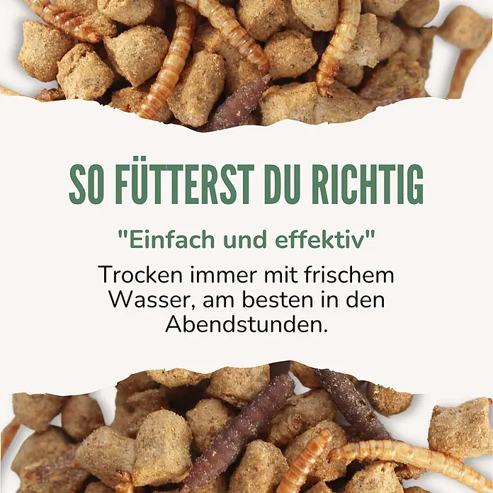 Orni Igelfutter 1kg – Getreidefreies Futter für Igel -  - Trockenfutter mit braunen Pellets und getrockneten Insektenlarven.