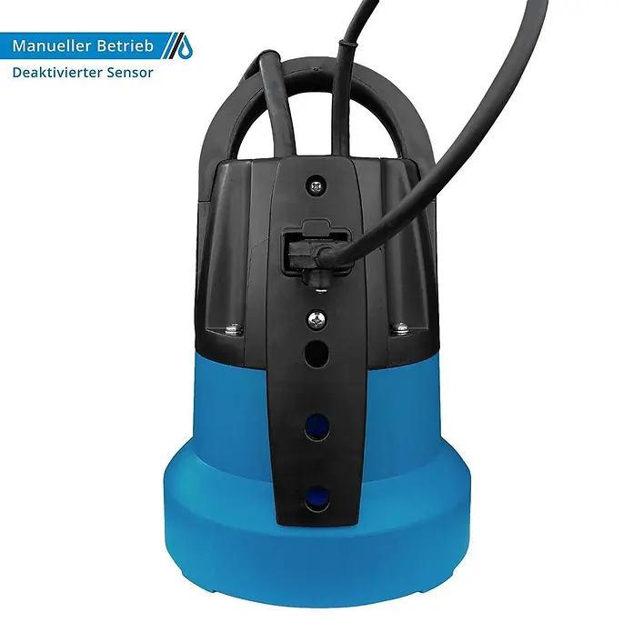 ALLEGRA Flachsaugpumpe FSP 7000 mit 7.000 l/h Förderleistung -  - Blaue und schwarze Tauchpumpe mit integriertem Griff und Netzkabel.