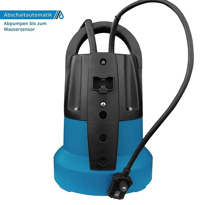 ALLEGRA Flachsaugpumpe FSP 7000 mit 7.000 l/h Förderleistung -  - Blaue und schwarze Tauchpumpe mit Abschaltautomatik, die bis zum Wassersensor abpumpt.