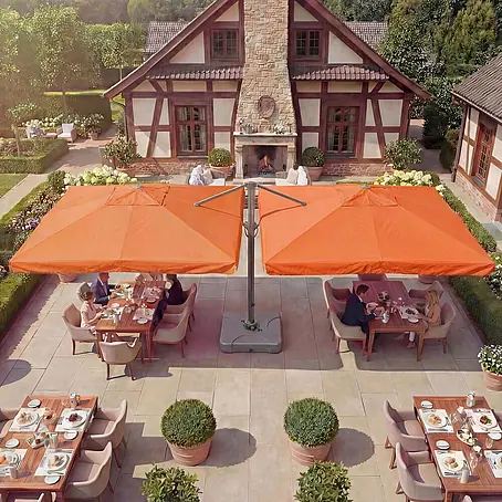 Mendler Gastronomie-Alu-Luxus-Doppel-Ampelschirm T44 - terracotta + Ständer