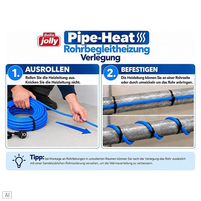 Jollytherm Rohrbegleitheizung Pipe-Heat (Kabellänge: 12 m, 180 W) | BAUHAUS