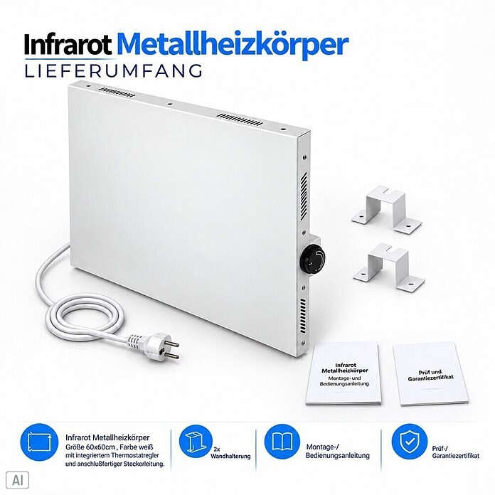 Admiral Infrarot-Metallheizkörper (60 x 60 cm, Drehregler, 365 W, Weiß)