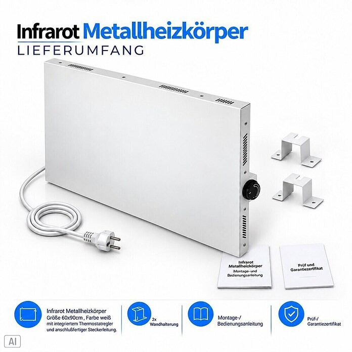Admiral Infrarot-Metallheizkörper (90 x 60 cm, 780 W, Weiß) | BAUHAUS