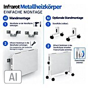 Admiral Infrarot-Metallheizkörper (120 x 60 cm, Drehregler, 1.100 W, Weiß)