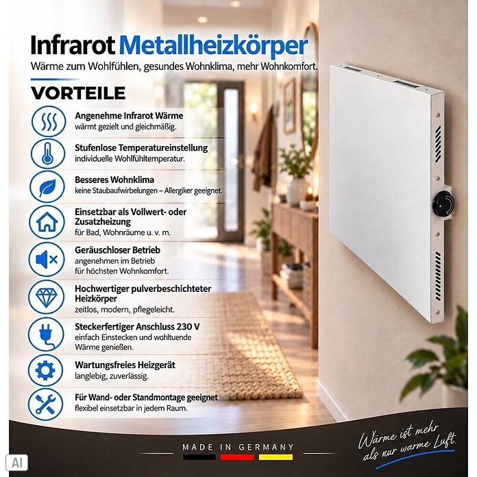 Admiral Infrarot-Metallheizkörper (60 x 60 cm, Drehregler, 365 W, Weiß)