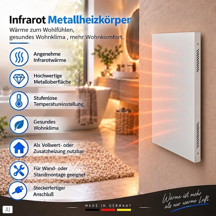 Admiral Infrarot-Metallheizkörper (90 x 60 cm, 780 W, Weiß) | BAUHAUS