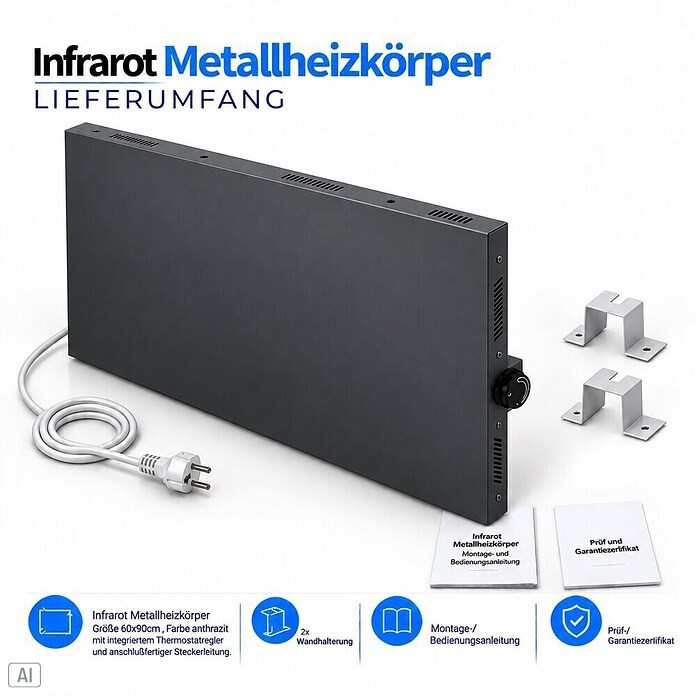 Admiral Infrarot-Metallheizkörper (90 x 60 cm, 780 W, Anthrazit) | BAUHAUS