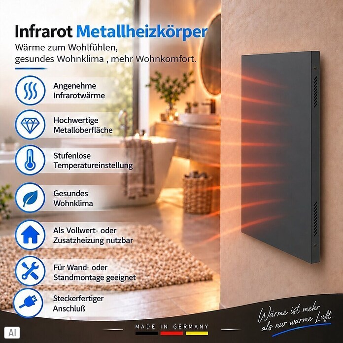 Admiral Infrarot-Metallheizkörper (90 x 60 cm, 780 W, Anthrazit) | BAUHAUS