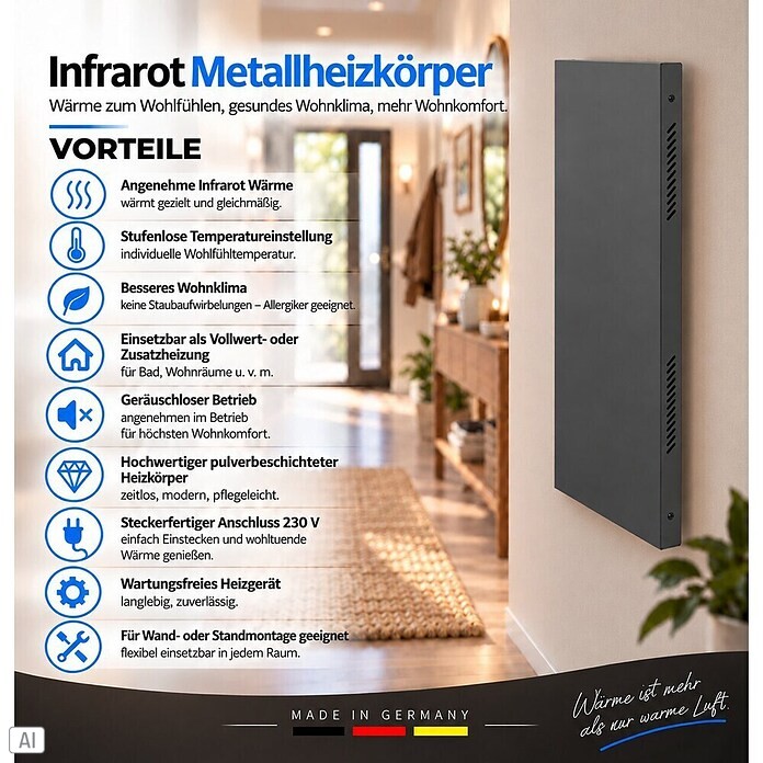 Admiral Infrarot-Metallheizkörper (90 x 60 cm, 780 W, Anthrazit) | BAUHAUS