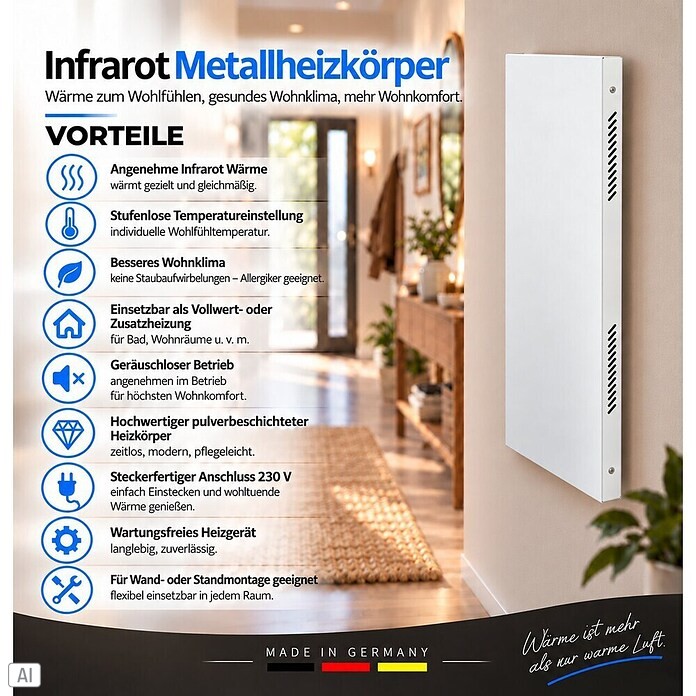 Admiral Infrarot-Metallheizkörper (90 x 60 cm, 780 W, Weiß) | BAUHAUS