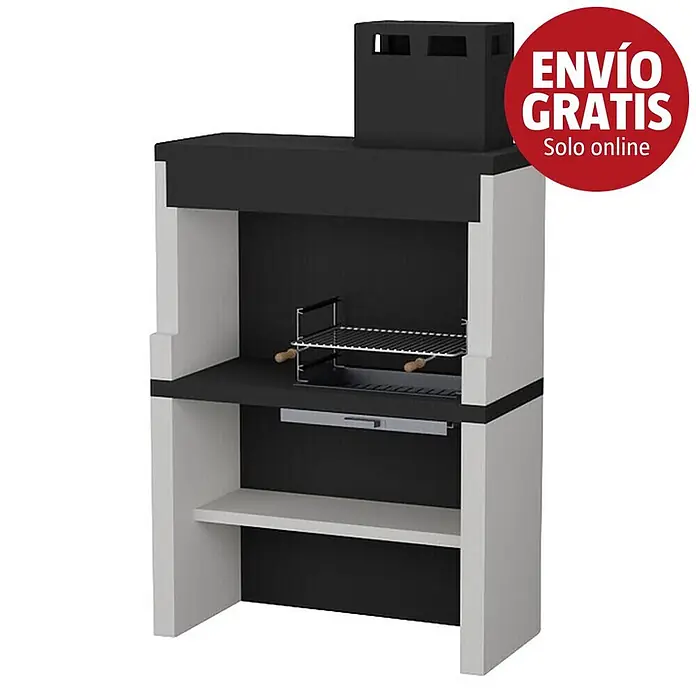 Sotnas Barbacoa de obra Maiorca - Blanco/Negro, An x Pr x Al: 119 x 55 x 206 cm, Superficie parrilla: 60 x 38 cm - Barbacoa de hormigón blanca y negra con chimenea y parrilla metálica.