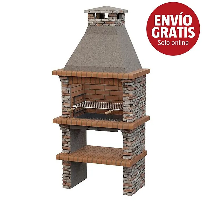 Sotnas Barbacoa de obra Paris - Gris, An x Pr x Al: 96 x 60 x 221 cm, Superficie parrilla: 60 x 38 cm - Barbacoa de obra de ladrillo rojo y gris con chimenea y parrilla.