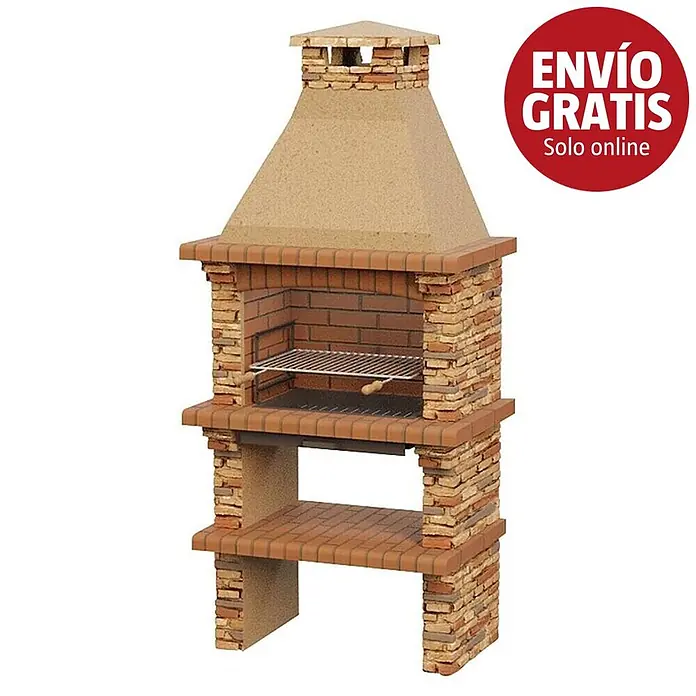 Sotnas Barbacoa de obra Paris - Castaño, An x Pr x Al: 96 x 60 x 221 cm, Superficie parrilla: 60 x 38 cm - Barbacoa de ladrillo con chimenea y parrilla metálica.