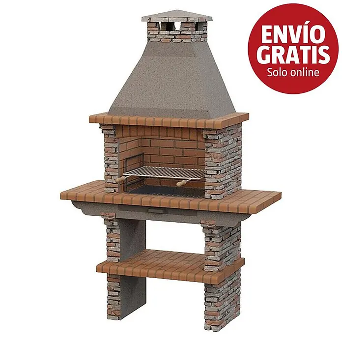 Sotnas Barbacoa de obra Paris - Gris, An x Pr x Al: 144 x 60 x 219 cm, Superficie parrilla: 60 x 38 cm - Barbacoa de ladrillo con chimenea, parrilla y dos estantes.