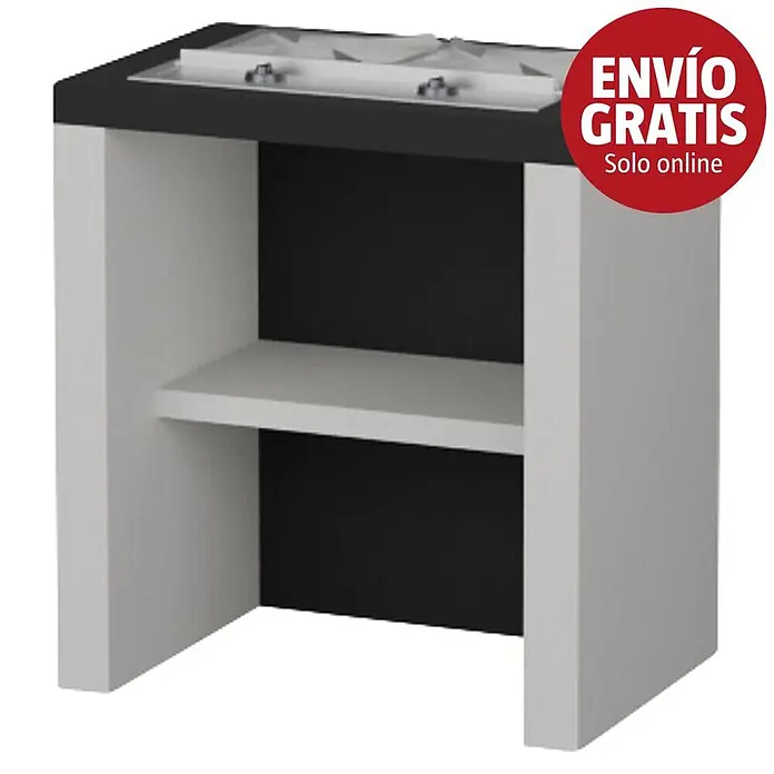 Sotnas Mesa de barbacoa para barbacoa Brasilia con cocina - Blanco/Negro, An x Pr x Al: 80 x 55 x 88 cm, Con cocina - Mostrador expositor blanco y negro con superficie superior y estante central.
