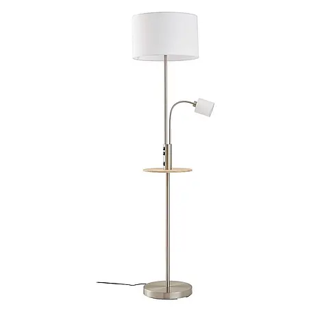 Lindby Stehlampe Leselampe in nickel satiniert, creme, Stehleuchte