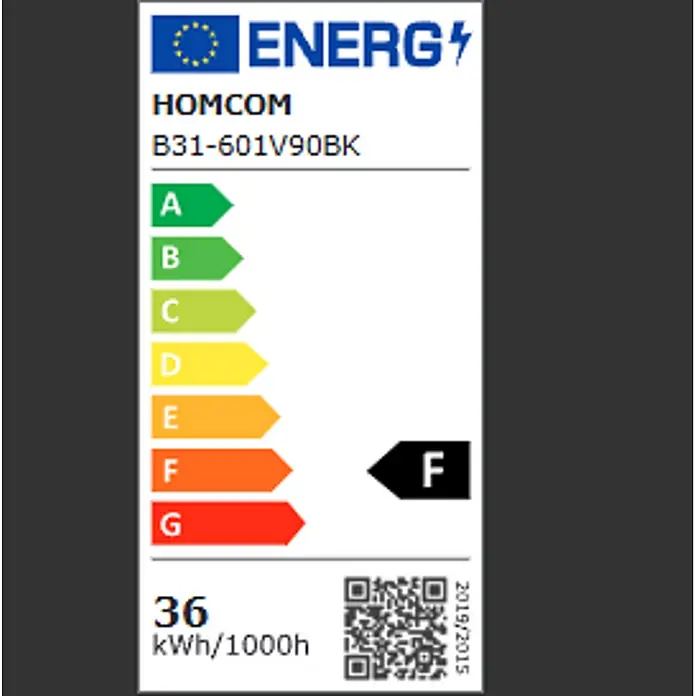 HOMCOM-Stehlampe-Ø25 x 170H cm-Schwarz -  - HOMCOM B31-601V90BK Energielabel, Energieeffizienzklasse F, 36 kWh/1000h Verbrauch.