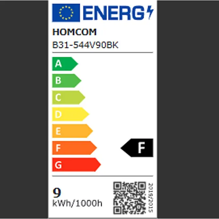 HOMCOM-Stehlampe-54,3L x 30,6B x 159,6H cm-Schwarz+Cremeweiß -  - Energielabel für HOMCOM B31-544V90BK, Energieeffizienzklasse F, 9 kWh/1000h Verbrauch.