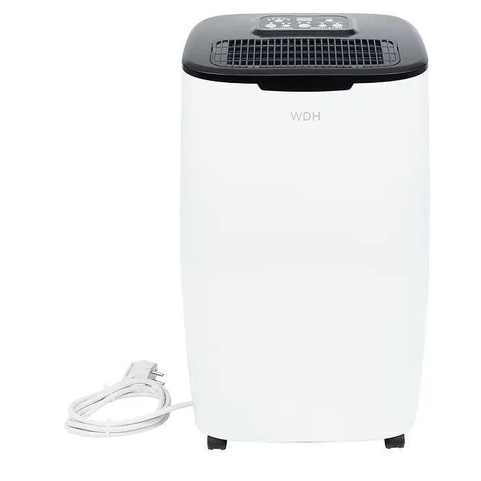 WDH Luftentfeuchter WDH-416S - für 40m² - 20 Liter/Tag -  - Weißer WDH Luftentfeuchter mit schwarzer Oberseite, Bedienfeld und Netzkabel.